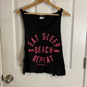 Pink Victoria's Secret Black Tank Top Womens Size M Eat Sleep Beach Repeat AS IS